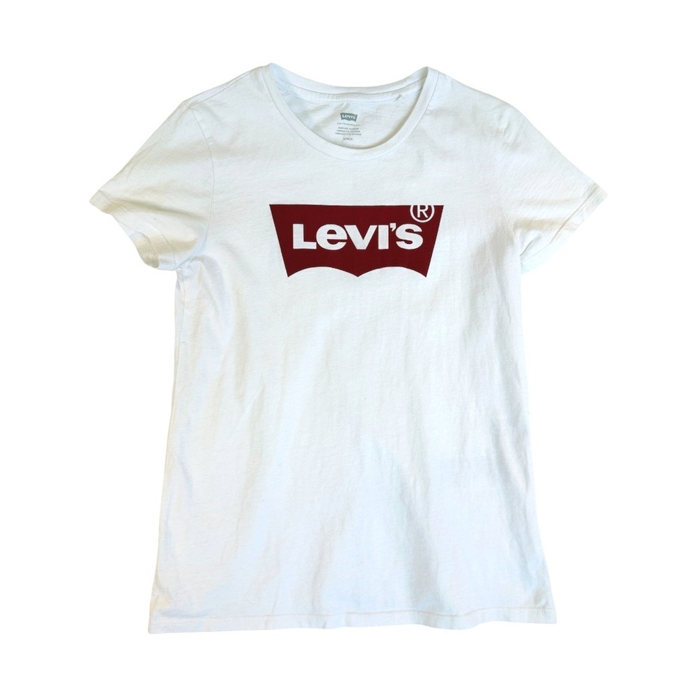 Levi's Graphic T-Shirt Women Small White Batwing Logo Short Sleeve